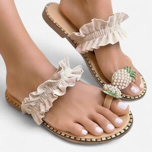 Cream Ruffle Pearl Pineapple Summer Sandles